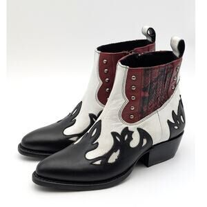 Mezcalero Sabine Royal Ankle Leather Boots Women's Black/White Size US7.5 EU37